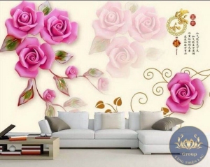 Tranh 3D dán tường phòng khách hoa hồng yêu đời lãng mạn đẹp ai cũng khen tại quận 11
