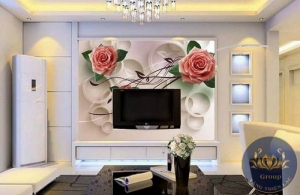 Tranh 3D dán tường phòng khách hoa hồng đỏ yêu đời lãng mạn đẹp ai cũng khen tại quận 12