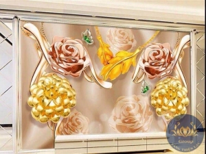 Tranh 3D dán tường phòng khách hoa kim cương đẹp ai cũng khen tại quận 8