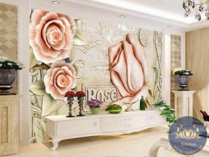 Tranh 3D dán tường phòng khách hoa hồng pháp đẹp ai cũng khen tại quận 9