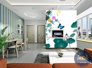 Tranh 3D dán tường phòng khách hoa sen đẹp ai cũng khen tại Bình Chánh