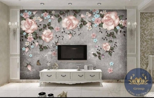 Tranh dán tường 3D Hoa Hồng đẹp quyến rũ