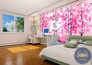 Tranh dán tường 3D hoa màu hồng nghệ thuật mang đầy tính nghệ thuật và lãng mạn