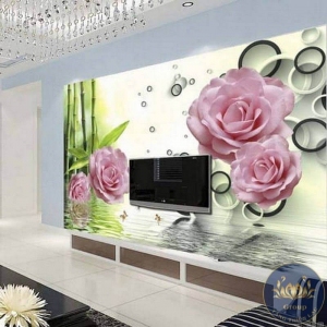Tranh dán tường 3D phòng khách hoa hồng đẹp nhất quận 12