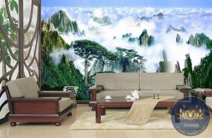Tranh dán tường 3d phòng khách thác nước quận 1 đẹp nhất