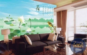 Tranh dán tường 3D phòng khách hoa sen trắng đẹp nhất quận 3