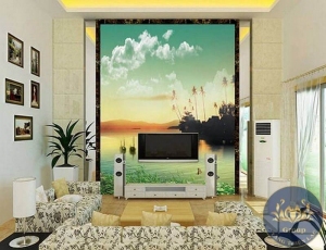 Tranh dán tường 3D phòng khách cảnh hoàng hôn đẹp nhất quận 4