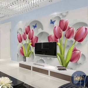 Tranh dán tường 3D phòng khách hoa ly đẹp nhất quận 6