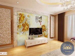 Tranh dán tường 3D phòng khách hoa điêu khắc đẹp nhất quận 7
