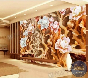 Tranh dán tường 3D phòng khách hoa mẫu đơn đẹp nhất quận Bình Chánh