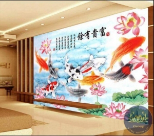 Tranh dán tường 3D phòng khách cá chép phong thủy đẹp nhất quận Bình Tân
