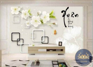 Tranh dán tường 3D phòng khách hoa mùa xuân đẹp nhất quận Bình Thạnh