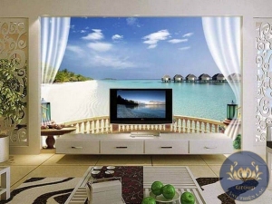 Tranh dán tường 3D phòng khách biển xanh đẹp nhất quận Gò Vấp