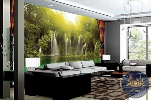 Tranh dán tường 3D phòng khách thác nước đẹp nhất quận Nhà Bè