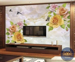 Tranh dán tường 3D phòng khách hoa hồng đẹp nhất quận Tân Phú