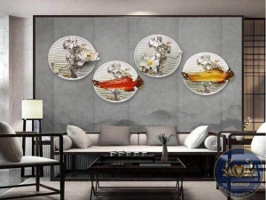 Tranh 3D phòng khách Cá Chép Phong Thủy kéo tiền vào nhà