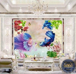 Mẫu tranh phòng khách đôi Cá Phong Thủy mang tài lộc vào nhà