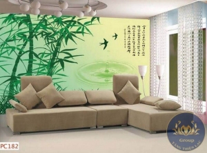 Tranh 3D phòng khách cây tre với chim én đẹp tuyệt vời khiến ai cũng trầm trồ