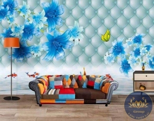 Hình 3D phòng khách nền Da 3D