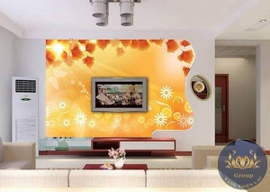 Tranh 3D phòng khách Hoa Cúc Vàng ấm áp cả nhà