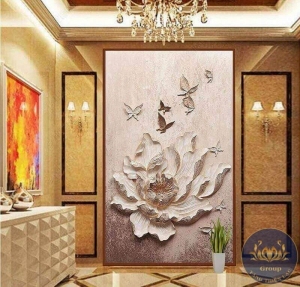 Tranh 3D phòng khách Hoa Sen Điêu Khắc