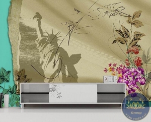 Tranh 3D phòng khách nữ thần tự do đẹp tuyệt vời khiến ai cũng trầm trồ