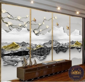 Tranh 3D phòng khách Núi Đá Nghệ Thuật