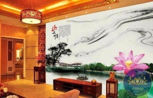 Tranh thủy mặc hoa sen phòng khách mang đầy tính nghệ thuật