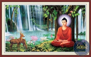 Tranh dán tường Phật Thích Ca ngồi thiền tĩnh tâm dưới cội bồ đề đẹp nhất