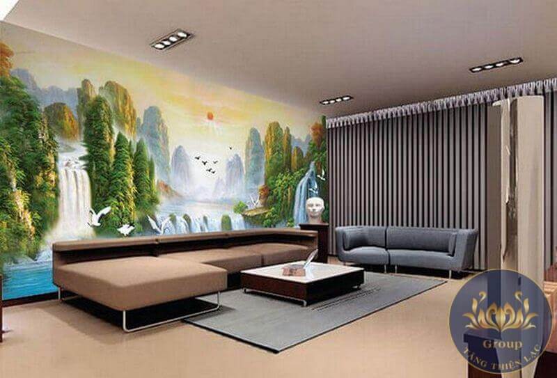 Tranh 3D dán tường phòng khách cảnh thiên nhiên đẹp lung linh tại quận 1