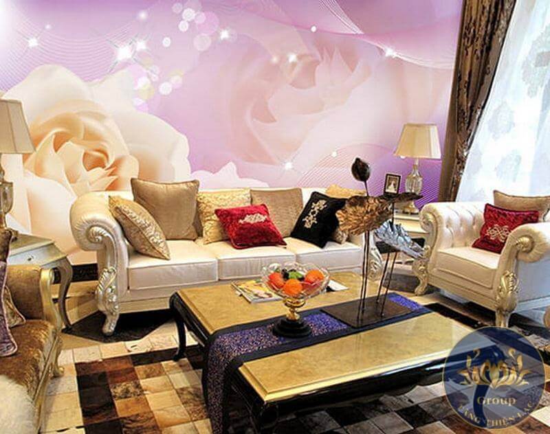 Tranh 3D dán tường phòng khách hoa hồng màu vàng đẹp ai cũng khen tại quận Bình Thạnh