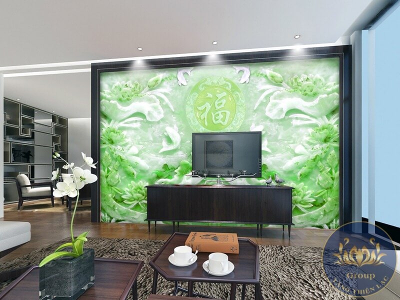 Tranh dán tường 3D ngọc bích xanh ngọc mang sự thịnh vượng gia chủ mệnh kim