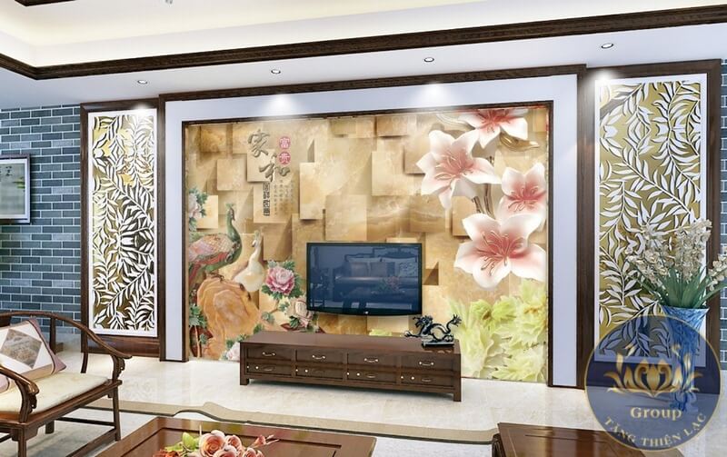 Tranh dán tường 3D chim công điêu khắc hợp gia chủ mệnh Mộc
