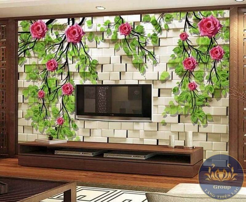 Tranh dán tường 3D giả gạch tạo phong cách nghệ thuật phòng khách