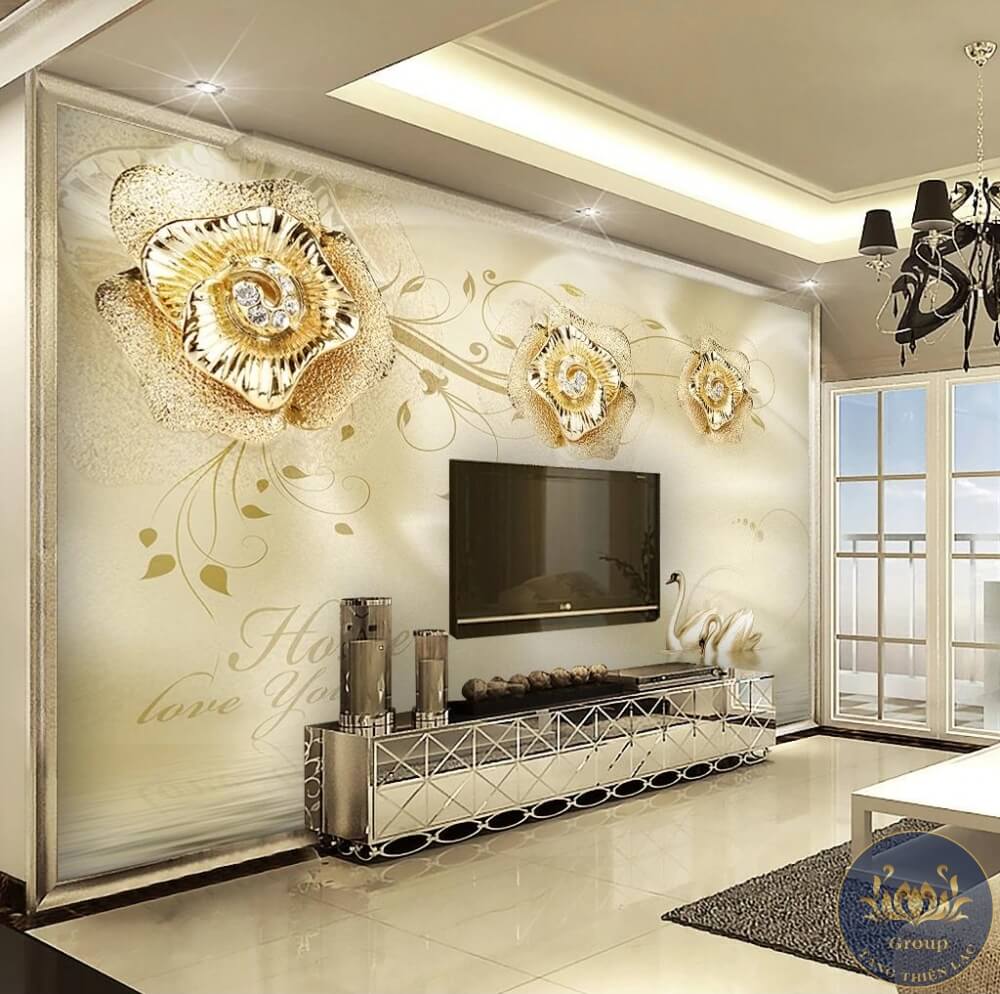 Tranh dán tường 3D phòng khách hoa kim cương mang lại sự đẳng cấp không gian