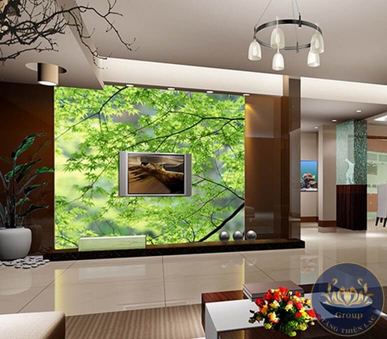 Tranh dán tường 3D lá cây nghệ thuật mang sinh khí mát mẻ vào phòng khách