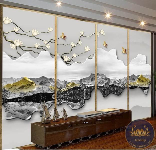 Tranh 3D phòng khách Núi Đá Nghệ Thuật