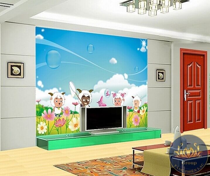Tranh dán tường Thỏ Trắng vui chơi phòng ngủ bé gái dễ thương nhất hiện nay