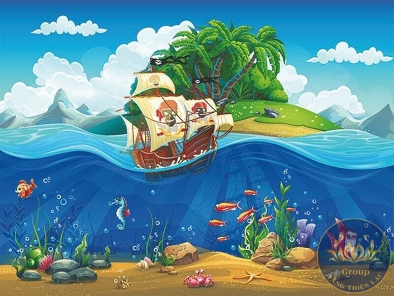 Mẫu tranh dán tường Hoạt Hình Chiếc Thuyền phòng ngủ bé gái đáng yêu nhất hiện nay