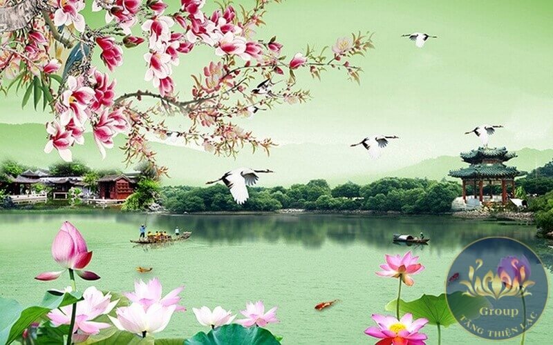 Tranh sơn thủy đẹp chiều tà