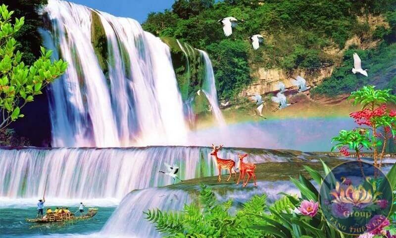 Tranh thác nước cỏ cây hoa lá
