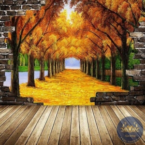 Cảnh đẹp mùa thu lá vàng kết hợp cùng bức tường