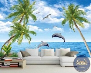 Tranh 3D phòng khách cảnh biển đẹp