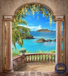 Tranh cửa sổ cổ điển mái vòm cảnh biển đẹp ấn tượng và thu hút