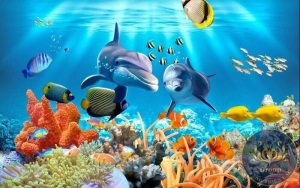 Tranh đại dương đàn cá rặng san hô đẹp