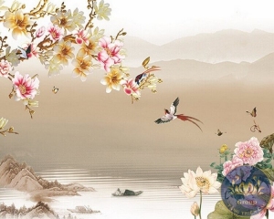 Tranh sơn thủy hoa và chim