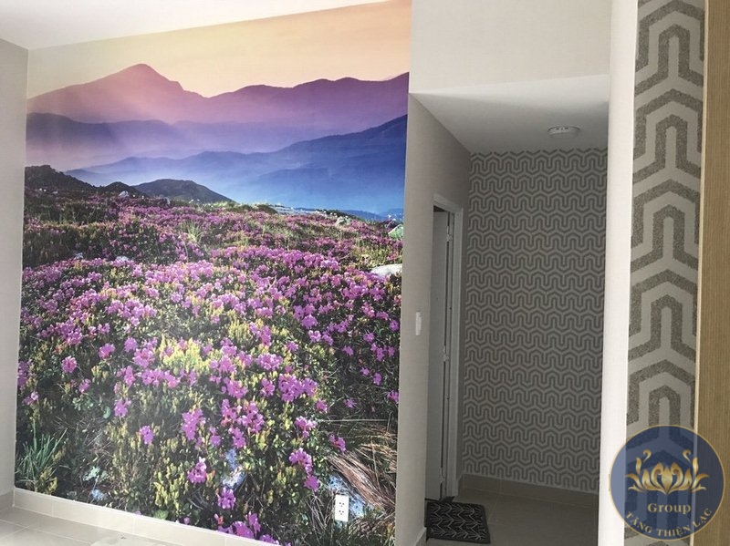 Thi công Tranh 5D, Giấy dán tường 3D phòng khách Chung Cư khu vực Tp,Thủ Đức