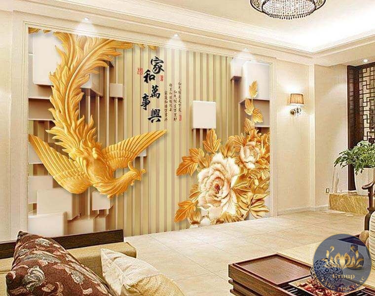 Tranh 5D, Giấy dán tường 3D phòng khách tại Tân Phú