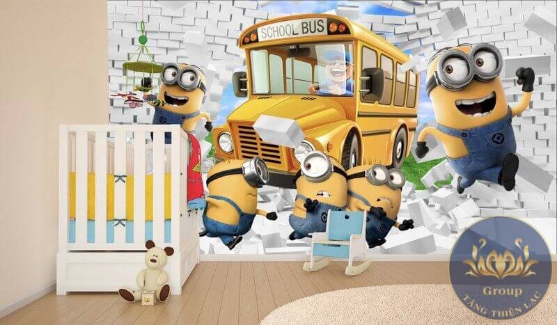 Tranh dán tường 3D phòng ngủ cho bé trai Minion